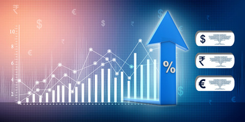 3d rendering Stock market online business concept. business Graph with percentage 