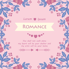 Unique shape of leaf and floral frame, for cute romance greeting card decor. Vector