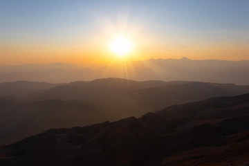 Panorama of the mountains at sunset.