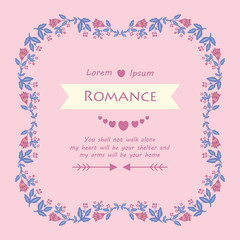 Romance Invitation card decor, with elegant leaf and pink wreath frame. Vector