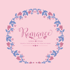 Romance Invitation card decor, with elegant leaf and pink wreath frame. Vector