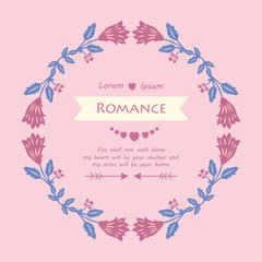 Simple pattern of romance greeting card, with leaf and pink wreath seamless frame. Vector