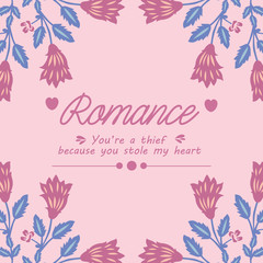 Vintage pattern of leaf and floral frame with unique style, for romance greeting card template design. Vector