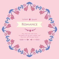 Cute decoration of leaf and flower frame, for romance unique invitation card design. Vector