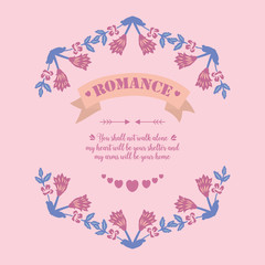 Cute decoration of leaf and flower frame, for romance unique invitation card design. Vector