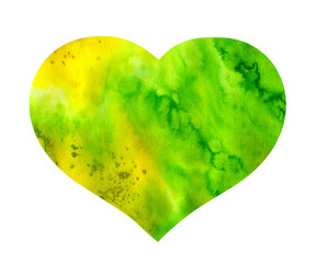 Watercolor hand painted green heart shape for ecology design.