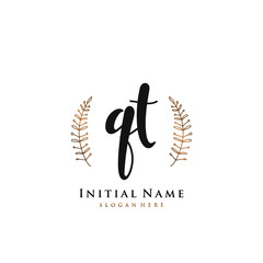 QT Initial handwriting logo vector	