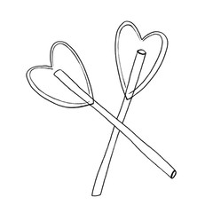 Two sweet lollipops in hearts shapes. Hand drawn illustration. Valentines day illustration.