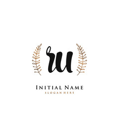 RU Initial handwriting logo vector	