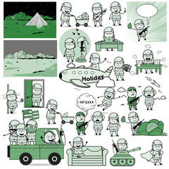 Obraz premium Different Collection of Cartoon Army Man - Set of Concepts Vector illustrations
