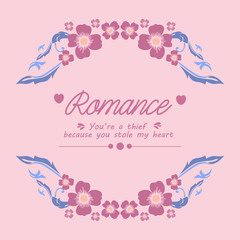 Wallpaper design for romance greeting card, with seamless pink floral frame decoration. Vector