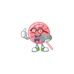 Smiley gamer pink round lollipop cartoon mascot style
