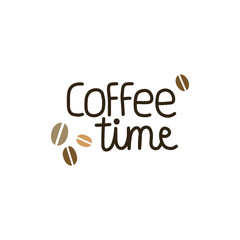 Lettering COFFEE TIME with stylized coffee beans. Hand lettering.