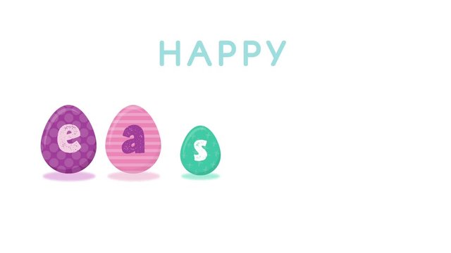 Animated Easter greeting. Set of colorful Easter eggs rolling and jumping n white background. 2d flat animation