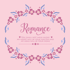 Romance greeting card design, with cute and seamless pink floral frame design. Vector