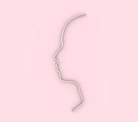 Face profile view. Elegant silhouette of male head. Beautiful man portrait. Thin line style. 3D rendering.