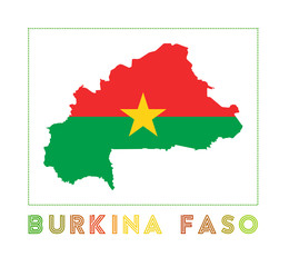 Burkina Faso Logo. Map of Burkina Faso with country name and flag. Modern vector illustration.