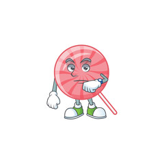 cartoon character design of pink round lollipop on a waiting gesture