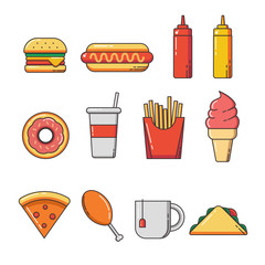 Set of Fast food icon and elements. Flat design