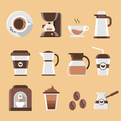 Set of Coffee icon and elements. Flat design