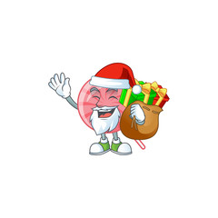 Santa pink round lollipop Cartoon character design having box of gift
