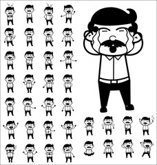 Drawing Art of Comic Indian Man Poses - Set of Concepts Vector illustrations