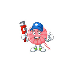 Cool Plumber pink round lollipop on mascot picture style