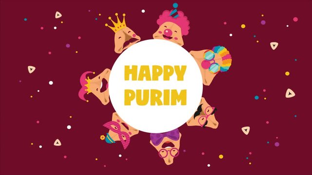 animated greeting card for Jewish holiday Purim . Purim holiday flat design animation.