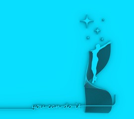 Freedom, happiness, woman, fly, love concept. Happy free woman jumping and flying concept sketch. You can do it. Motivation typography quote. 3D rendering.