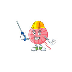 Cool automotive pink round lollipop in cartoon character style