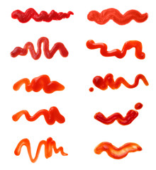 Set of tasty tomato sauce on white background