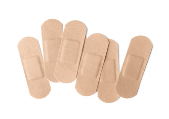 Medical sticking plasters isolated on white. First aid item