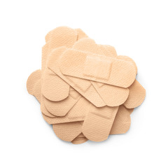 Medical sticking plasters isolated on white. First aid item