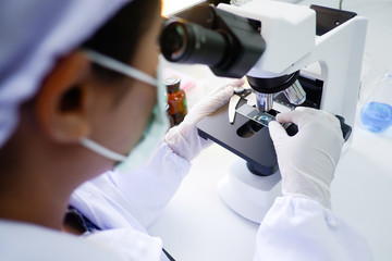 Cropped shot view of  the equipment and science experiments in Laboratory, Chemical substances for...