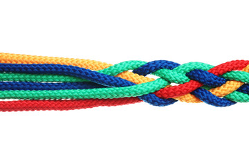 Braided colorful ropes isolated on white. Unity concept © New Africa