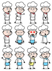 Various Comic Chef Poses - Set of Concepts Vector illustrations