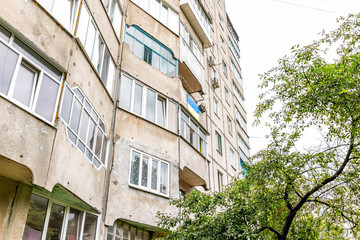 Rivne, Ukraine Soviet architecture city in western country with old apartment flat building...