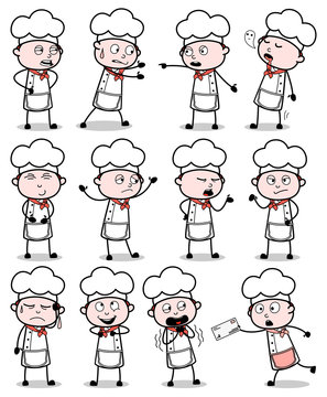 Comic Vintage Chef Poses - Set of Concepts Vector illustrations