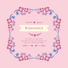 Romance Card template, with elegant leaf and floral frame decor. Vector