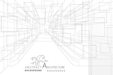 Fototapeta premium Perspective line drawing abstract background, Interior architecture cabinet wardrobe structure design.