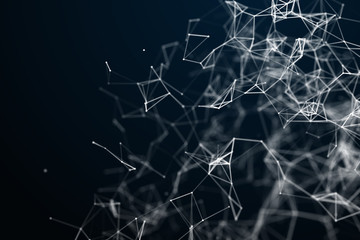 Abstract science background. Molecules technology with polygonal shapes, connecting dots and lines. Big data visualization.  Connection structure concept. 