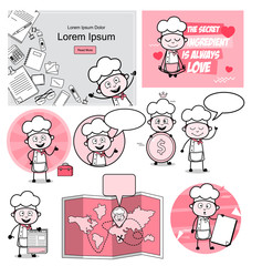 Vintage Cartoon Chef Concepts - Set of Comic Vector illustrations