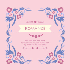 Poster decor for romance, with leaf and pink wreath unique frame. Vector