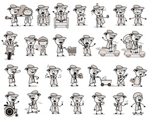 Comic Detective Agent Character Concepts - Set of Different Vector illustrations