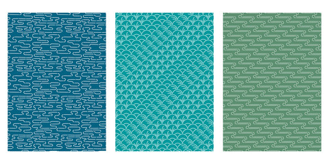 Fototapeta premium Japanese Pond Ripple, Semicircular Leaf, Square Grid Water Abstract Vector Background Collection