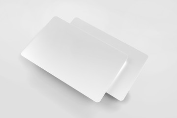 Blank white credit / debit / gift card mockup, Credit card for finance, bank or shopping discount plastic card, 3d Rendering isolated on light background