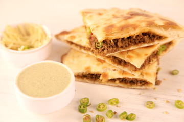 Smoked Minced Meat Stuffed Naan with Green Chillies