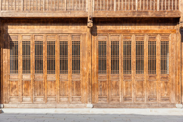 The traditional  wooden doors with lattice windows,which has the style of typical architecture of...