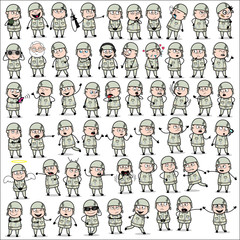 Collection of Army Man Poses - Set of Concepts Vector illustrations