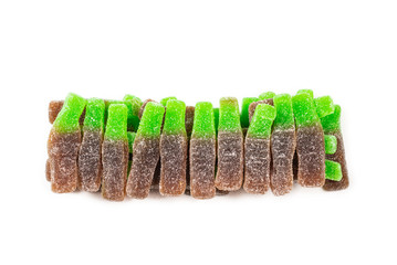 Green gummy candies. Top view.